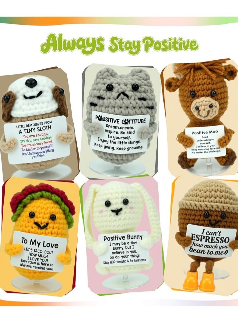 Handmade Crochet Positive Plush Toys - Choice Of One